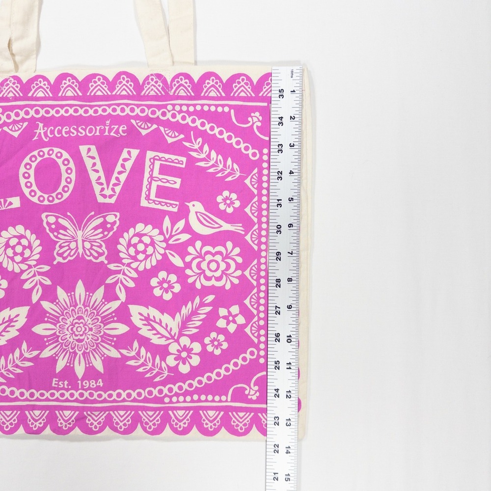 NWT Accessorize Pink Love Folk Floral Cotton Tote Bag Reusable Shopper Boho - Picture 13 of 14